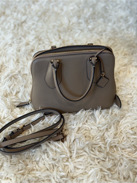 Tory Burch Handbags - Tory Burch Taupe Pebbled Leather Dome Satchel Crossbody